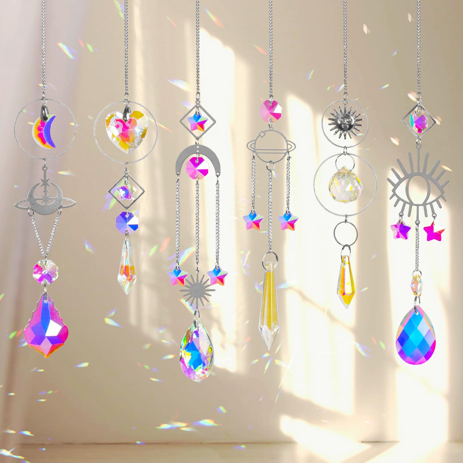 6Pieces Colorful Crystals Suncatcher Hanging Sun Catcher with Chain Pendant Ornament Crystal Balls for Window Home Garden Christmas Day Party Wedding Decoration